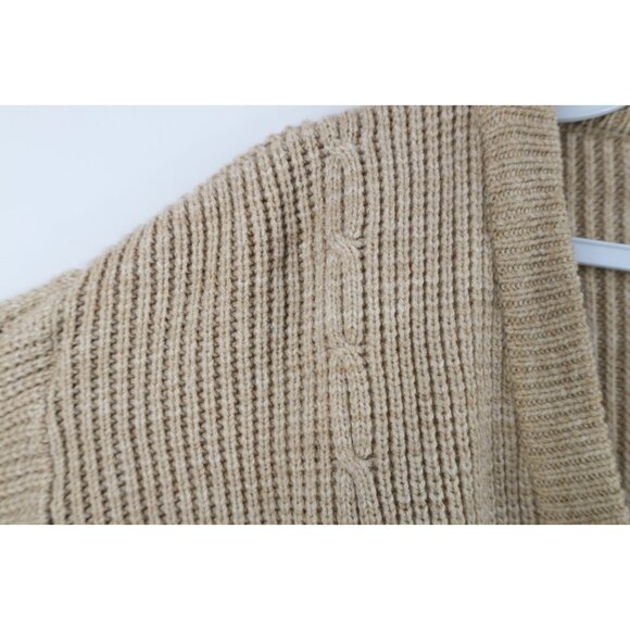 Vintage 90s Streetwear Womens Large Blank Chunky Ribbed Cable Knit Sweater Beige - Picture 6 of 10